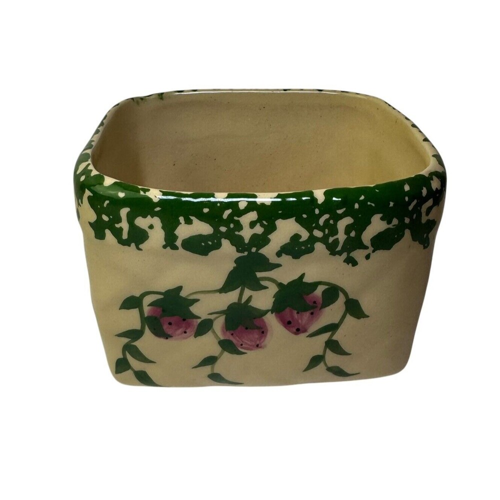 Vintage 1999 ALPINE POTTERY ROSEVILLE‎ OHIO Square Bowl Floral Pattern 5"X3.5"
